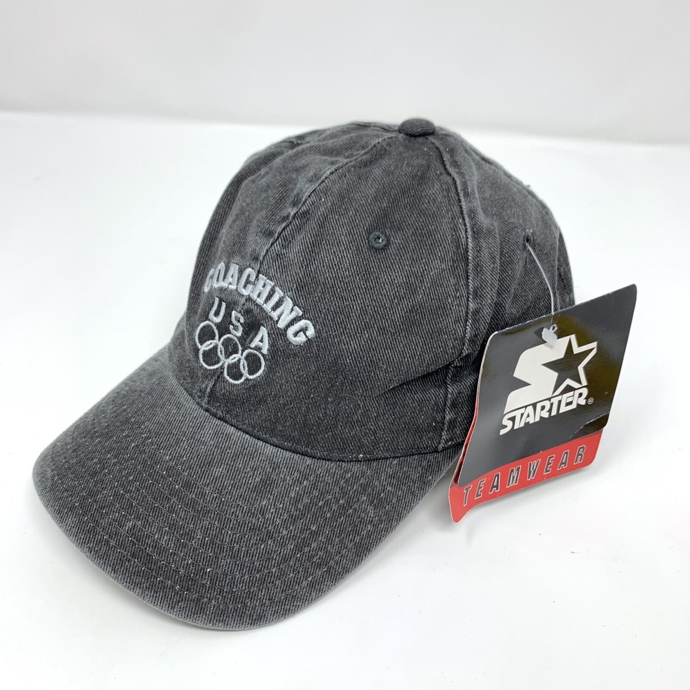 Vintage STARTER USA Olympics Coaching Team USA Hat Cap Black Denim Strap Back